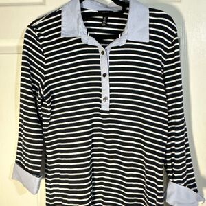 Jones New York Navy and White Striped Top